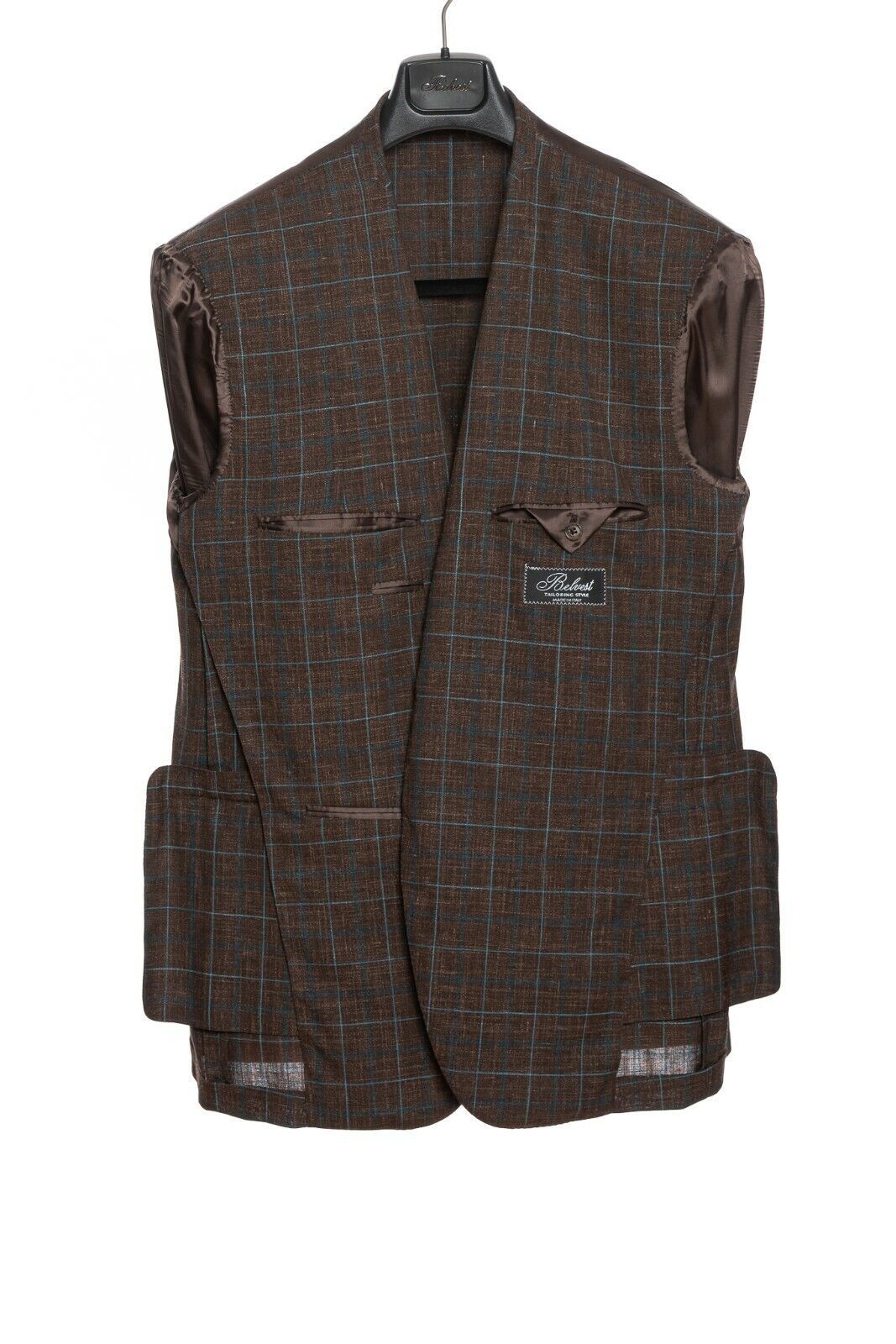 2230$ BELVEST Sartorial Jacket Brown / Aquamarine Checks Wool Silk Linen Drop 7