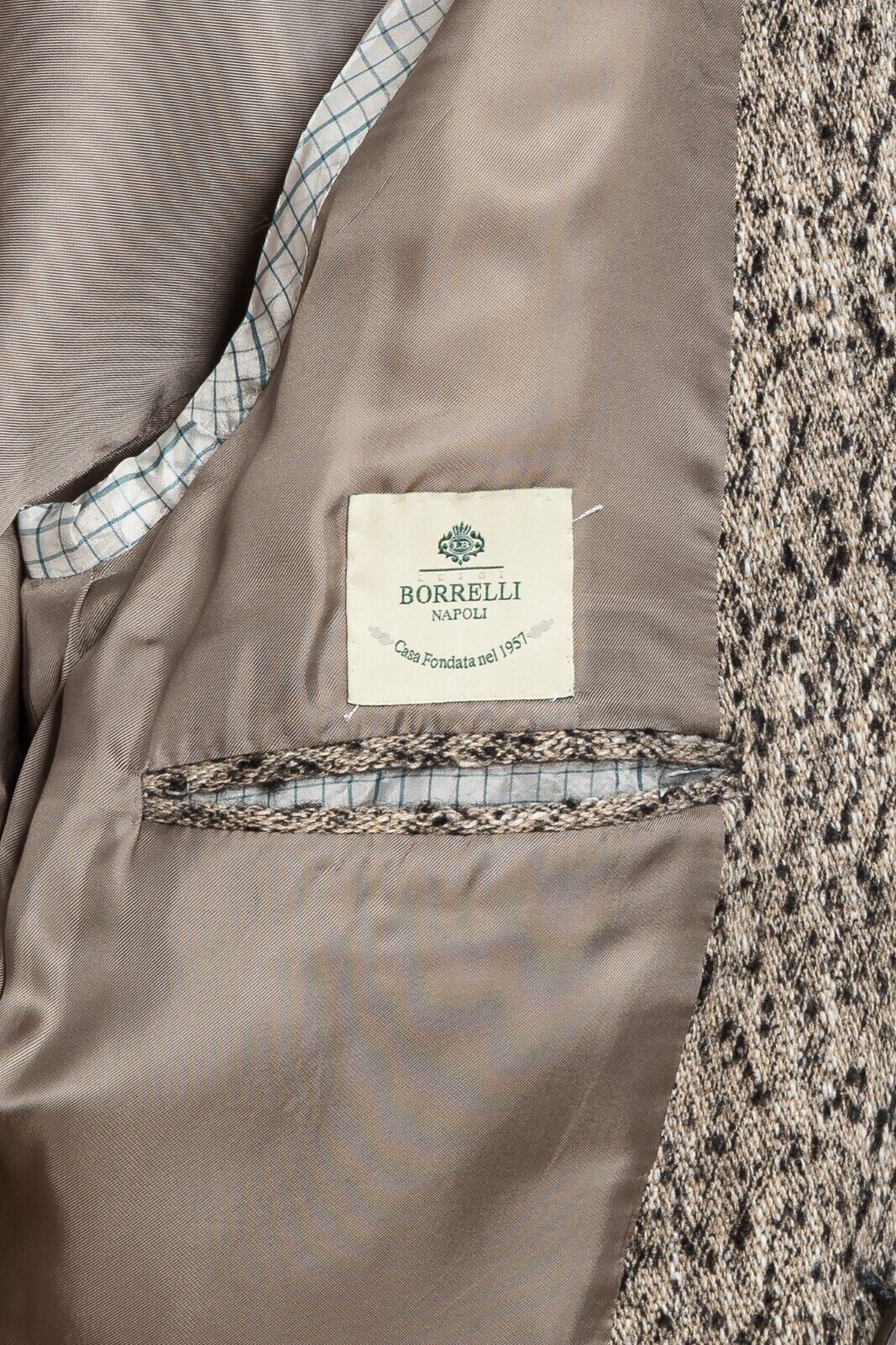 $3400 LUIGI BORRELLI NAPOLI Hand-Sewn Beige Coat Double Breasted Wool Blend