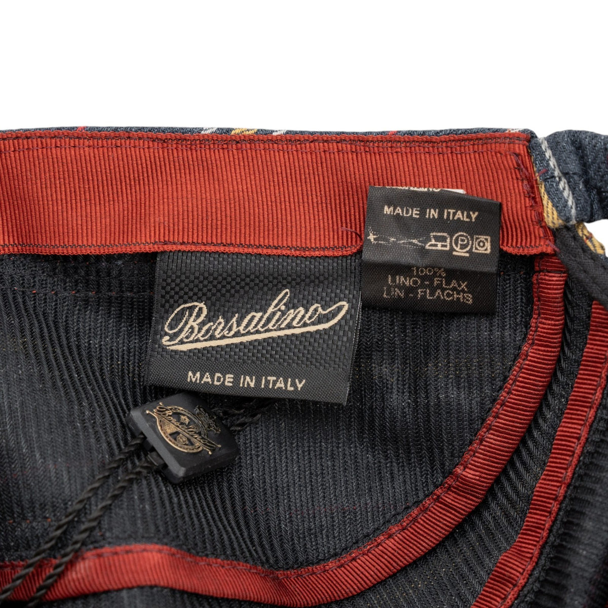 $230 BORSALINO Hiker Baseball Hat Blue Striped 100% Linen Leather Details Size S