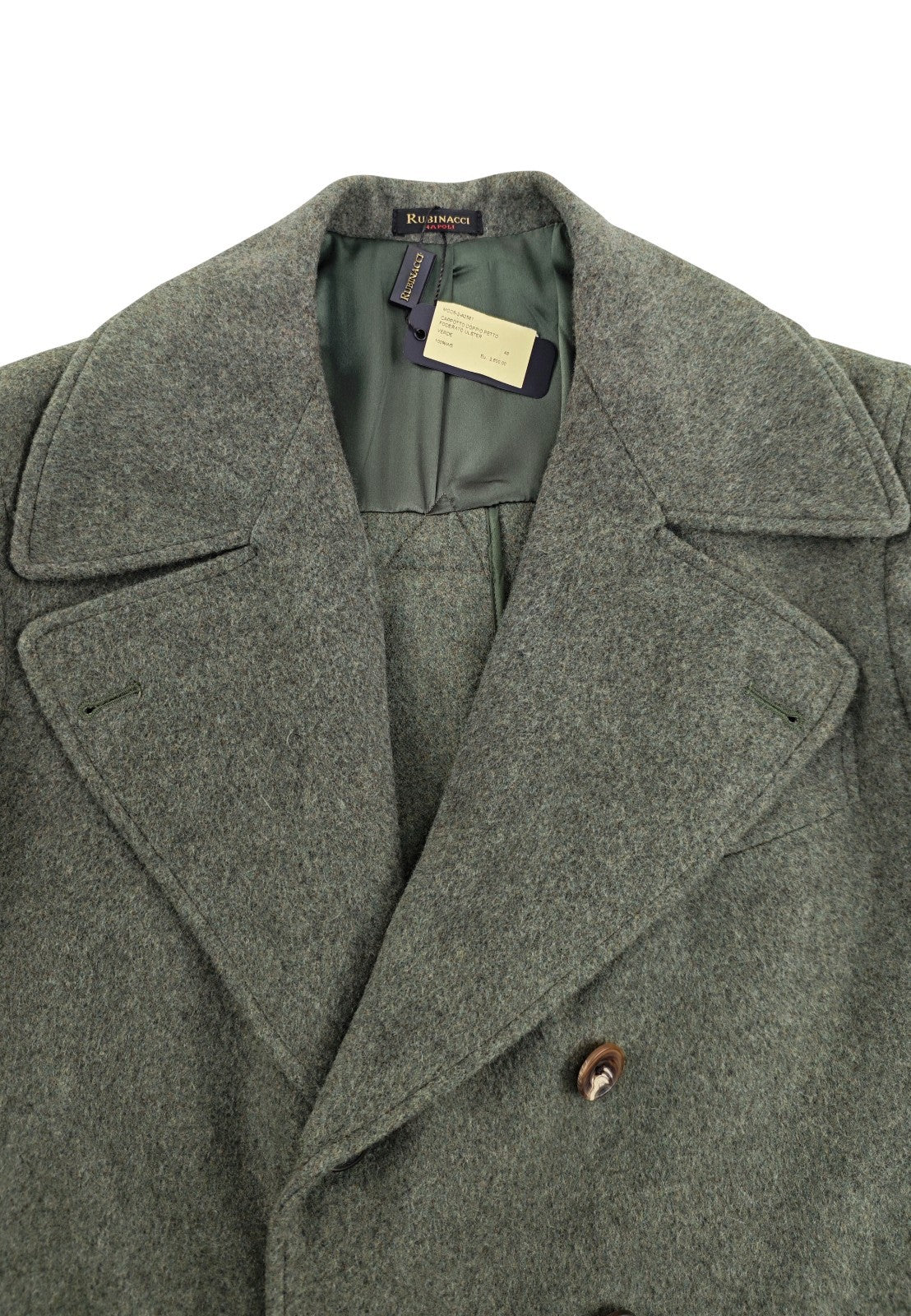 $3600 RUBINACCI "Ulster" Green Double Breasted Coat 100% Cashmere 38 US / 48 EU