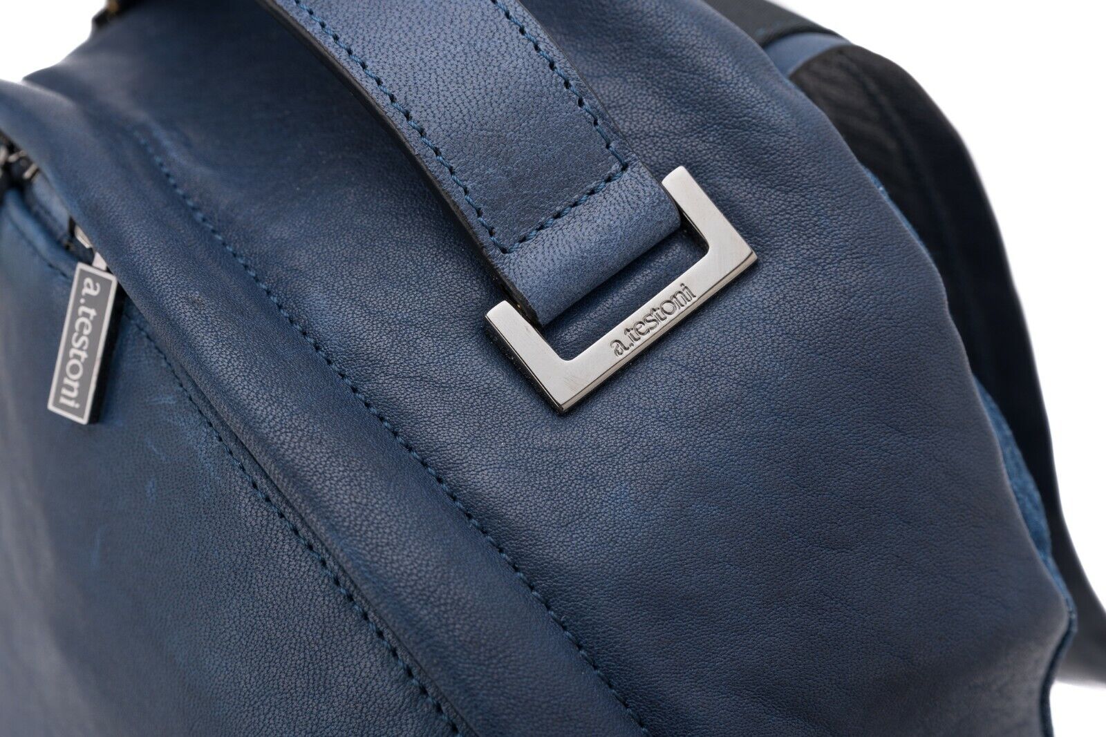 $960 Testoni Bologna Blue Indigo Luxury Backpack Jeans Denim + Washed Lambskin