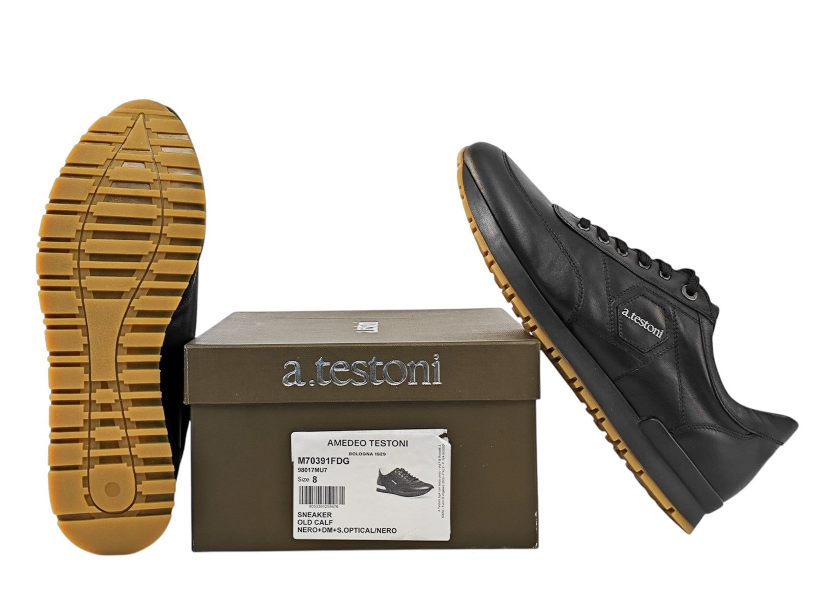 750$ TESTONI Black Sport Sneaker Shoes Calf Rubber Sole 8 UK / 9 US / 42 IT
