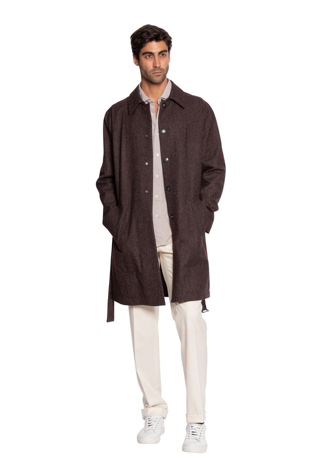 $1900 BOGLIOLI GALLERIA Burgundy Melange Trench Coat Wool Heat-Sealed Size M
