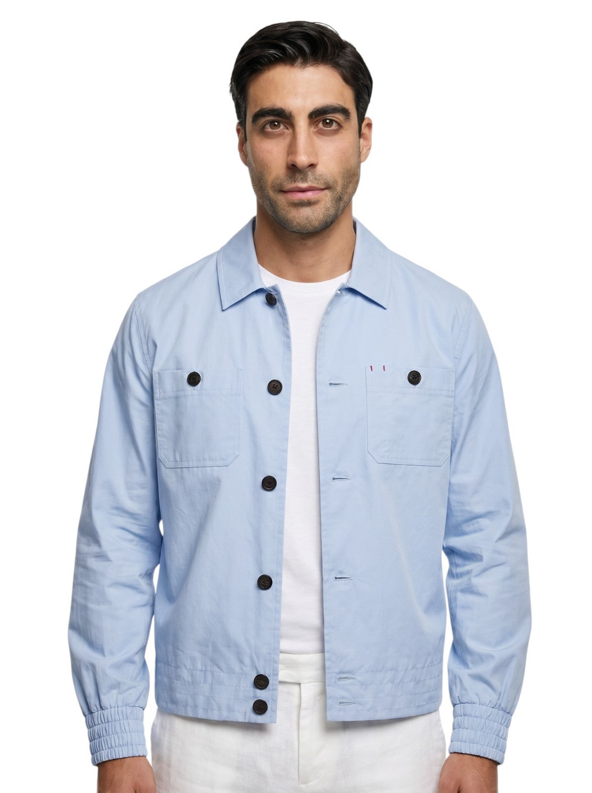 $1350 ISAIA NAPOLI Light Blue Hand-Sewn Jacket Shirt Fine Cotton 36 US / 46 EU
