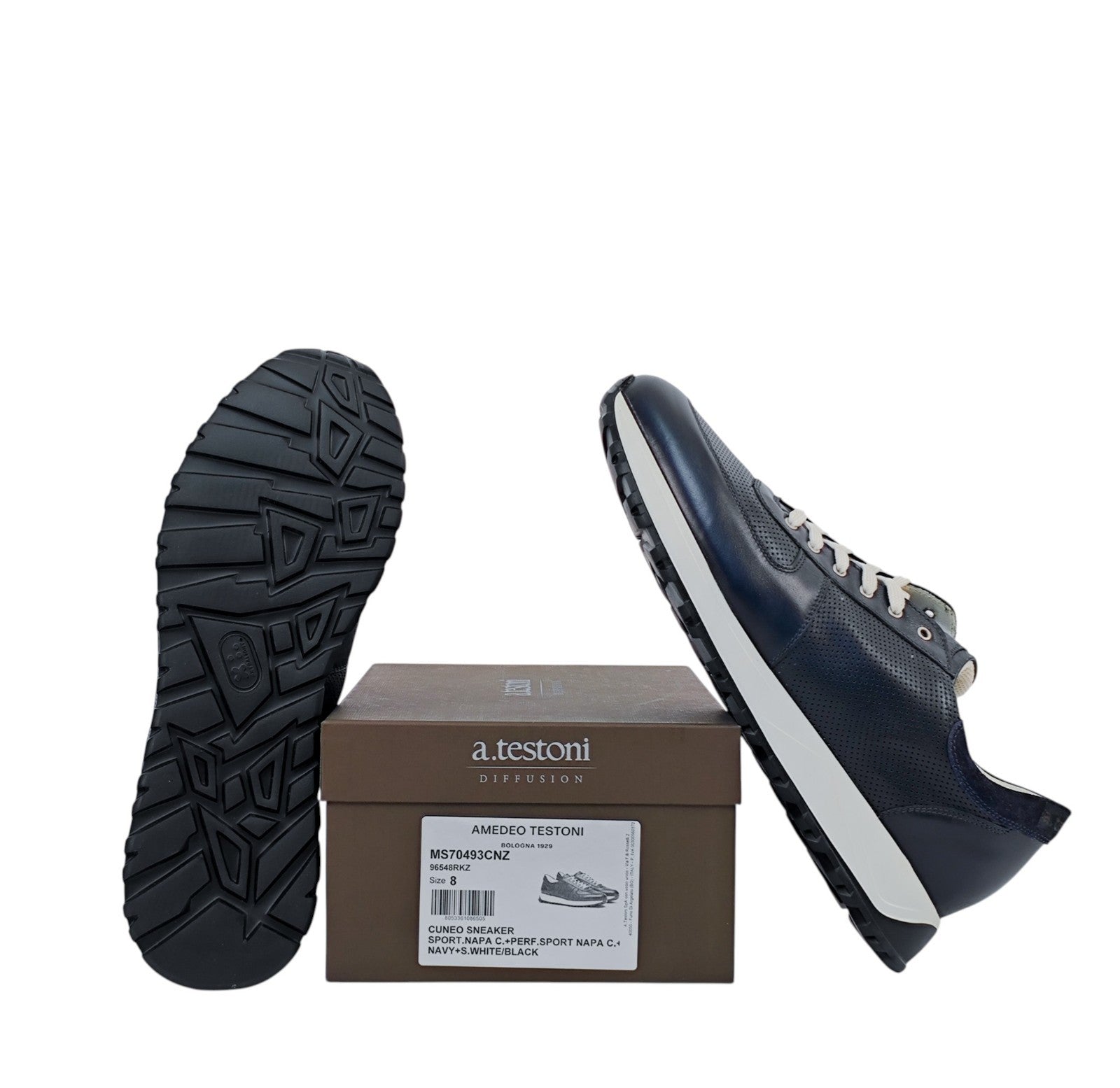 900$ TESTONI "Cuneo" Blue Sneaker Perforated Nappa + Suede 8 UK / 9 US / 42 IT