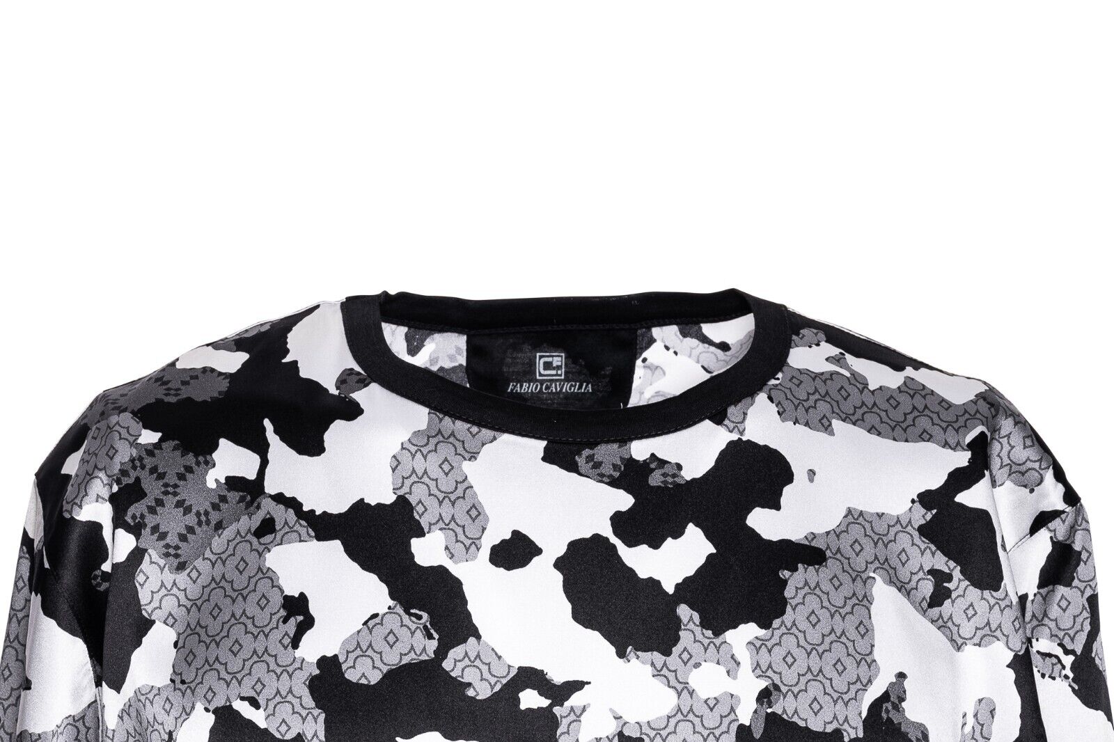 750$ LUXURY FABIO CAVIGLIA T-Shirt "CAMOUFLAGE" 100% Silk COMO STRETCH Size M