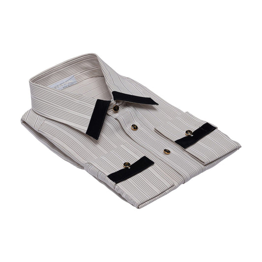 1400$ LUXURY GERLIN Shirt Ivory Striped 100% Silk Crèpe 16 - 41 2P BIJAN