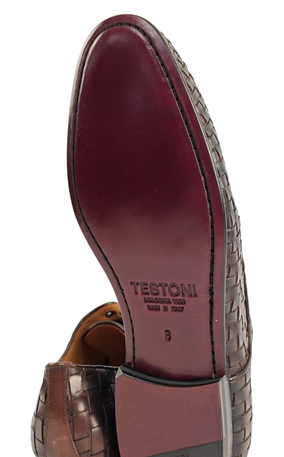 1050$ TESTONI "Tivoli" Derby Shoes Woven Antique Calf Brown 8 UK / 9 US / 42 IT