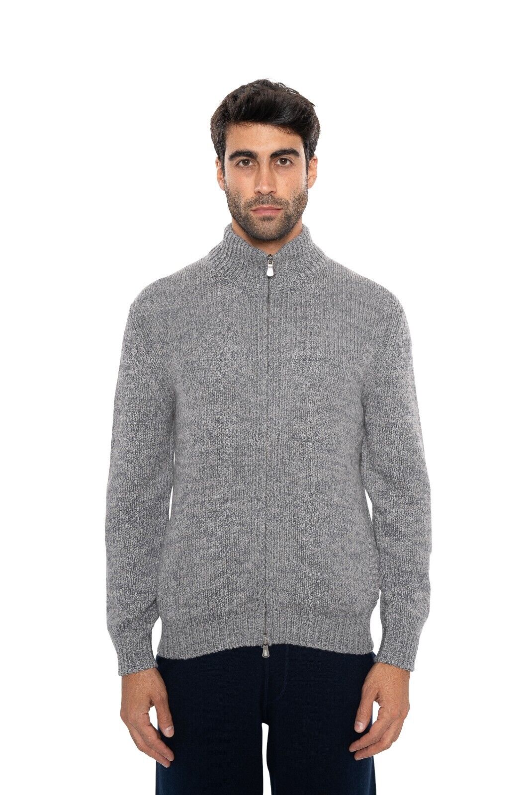 $2000 FEDELI "Favonio" Gray Cardigan Sweater Zip 100% Cashmere 40 US / 50 EU