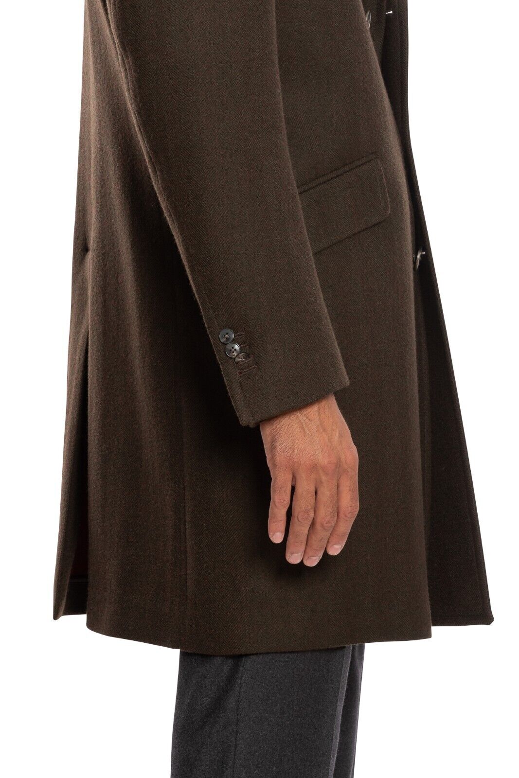 $2150 BOGLIOLI MILANO Dark Brown Long Coat Herringbone SOLARO Wool 38 US / 48 EU