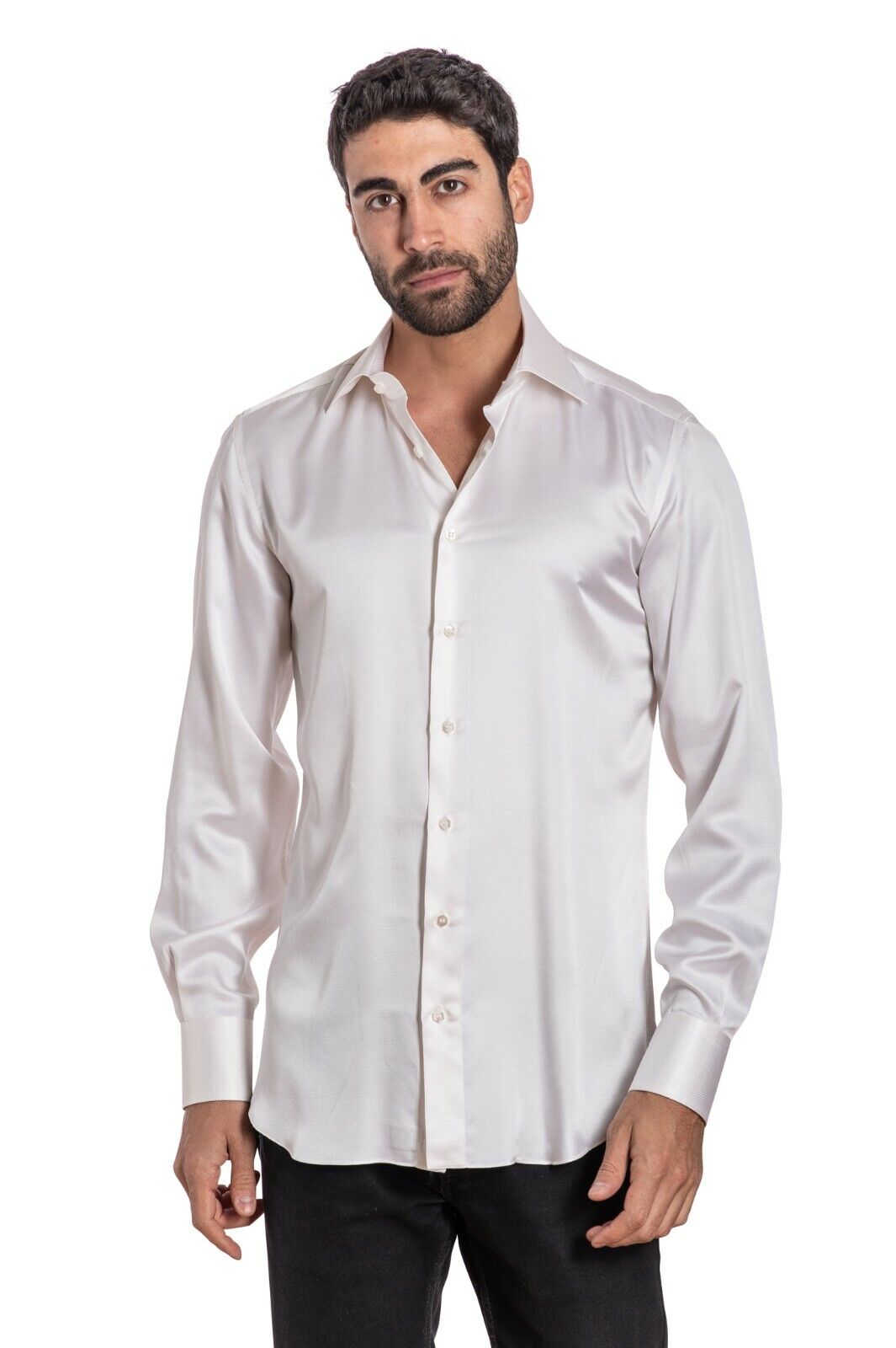 ITALIAN LUXURY 1400$ GERLIN Shirt 100% Silk Ivory ZILLI