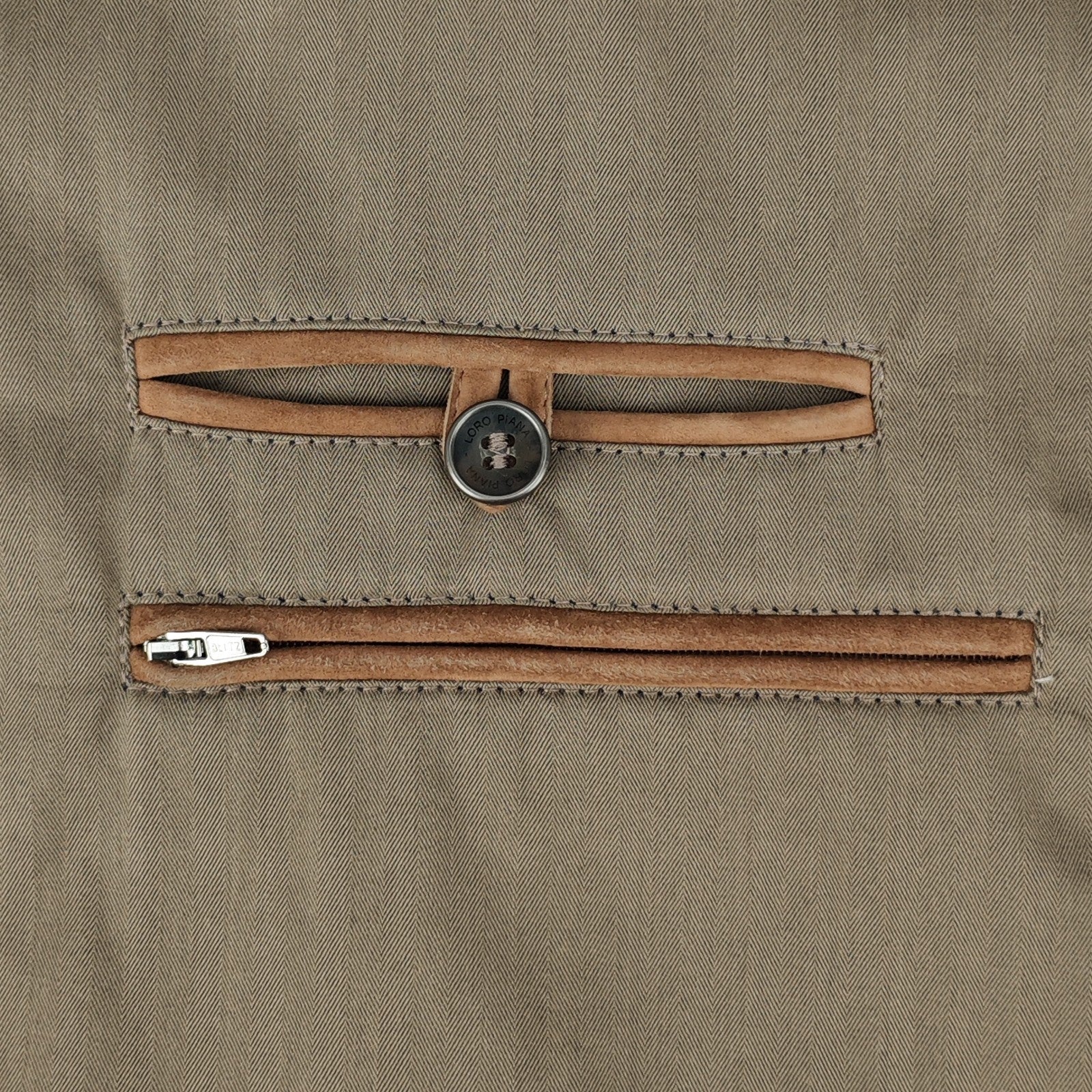 2900$ LORO PIANA Jacket Sport Coat Olive Green Cotton Leather Detail 40 US 50 IT