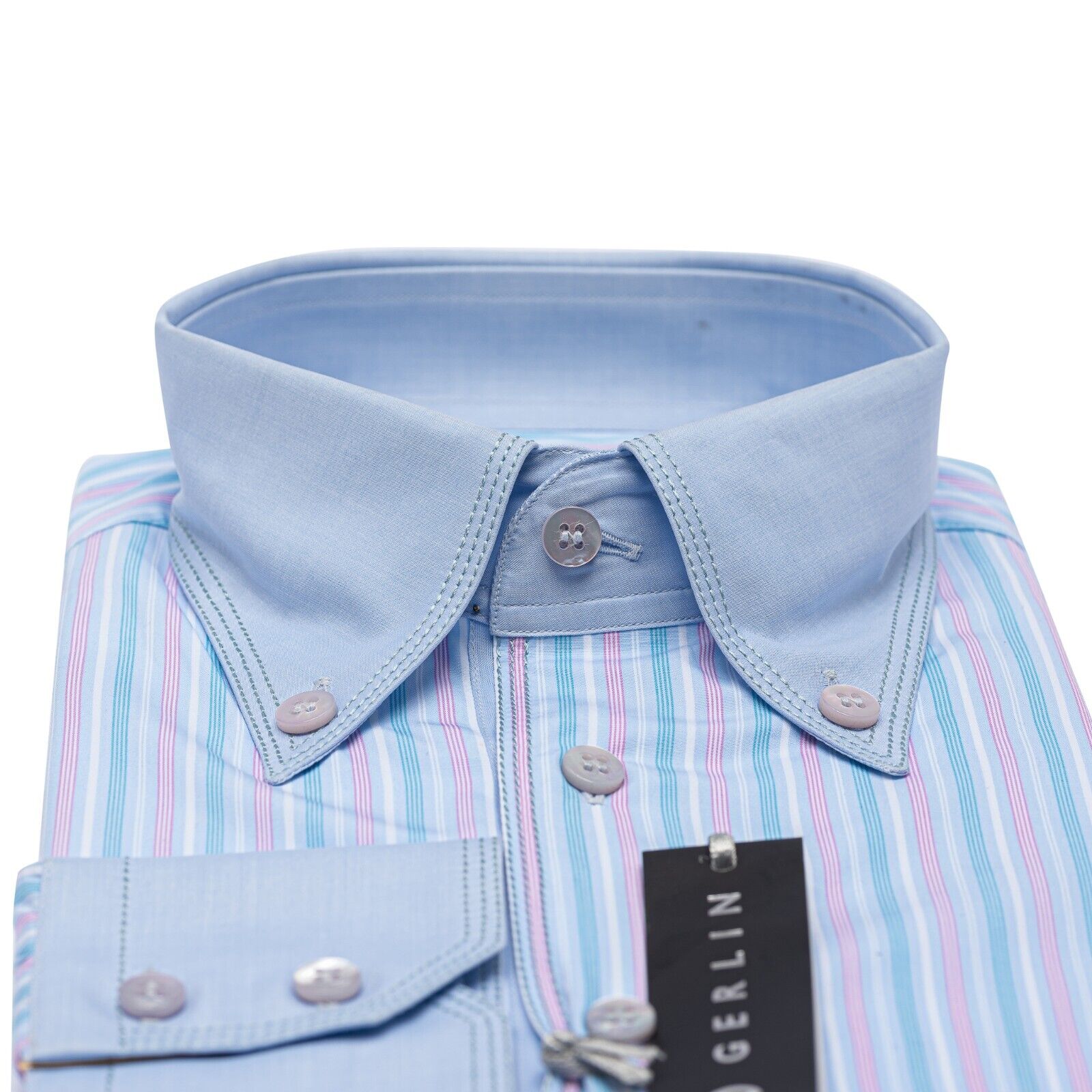 690$ LUXURY GERLIN Shirt Button Down Striped Cotton 16 - 41 - 7G BIJAN