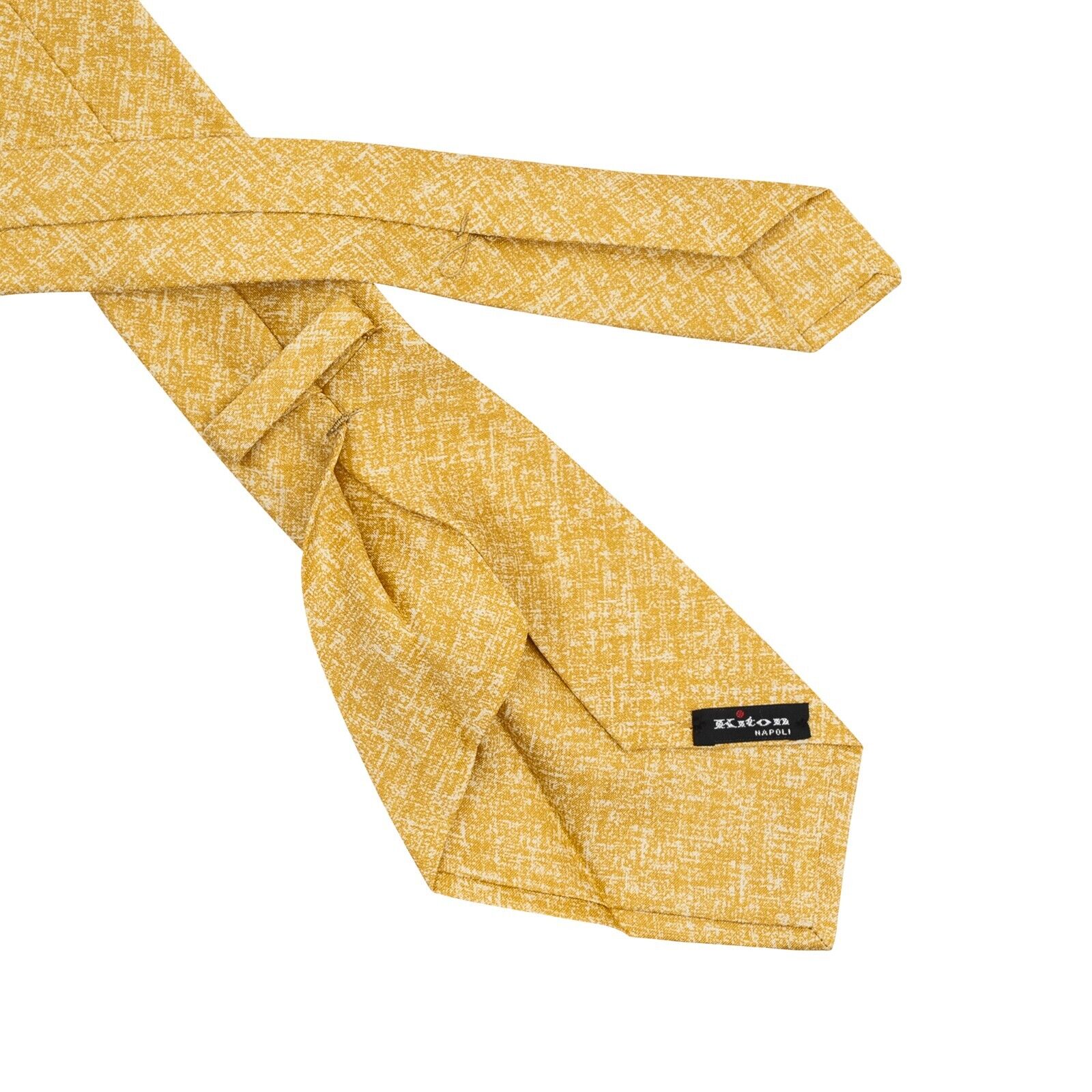 $330 KITON NAPOLI 7 - Fold Tie Yellow Scratch Silk / Linen 148cm - 8.5cm