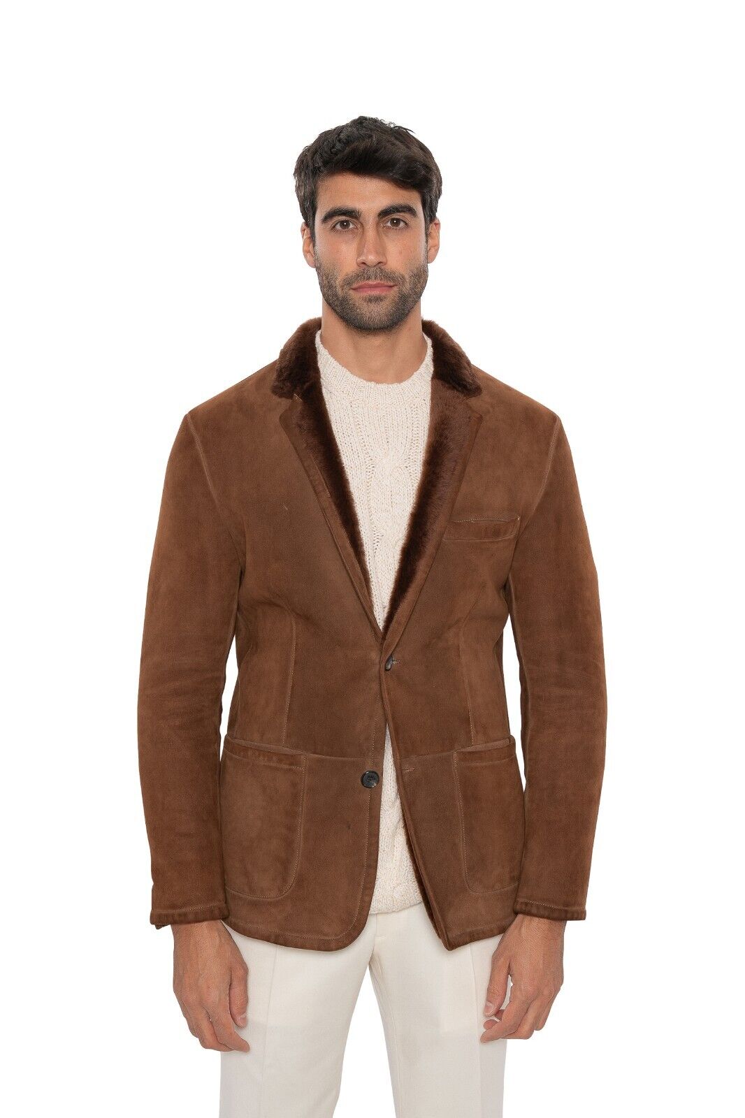 7.5K ISAIA NAPOLI Brown Jacket Coat 100% Suede Lambskin / Fur 36 US / 46 EU