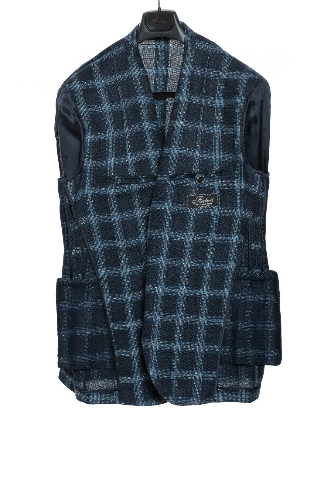 2250$ BELVEST Jacket Blue Checks Silk Linen Cotton Drop 7 JACKETINTHEBOX Edition