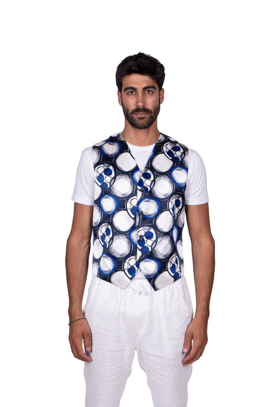 1200$ LUXURY GERLIN Gilet Jacket Vest Blue 100% Silk Size 16 - 41 ZILLI