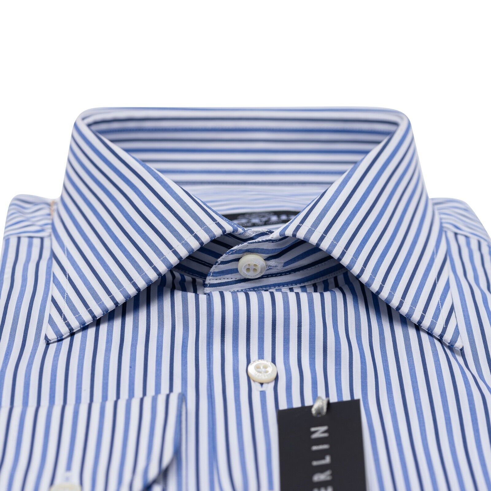 690$ ITALIAN LUXURY GERLIN Shirt Striped Blue Cotton 16 - 41 - 2B BIJAN