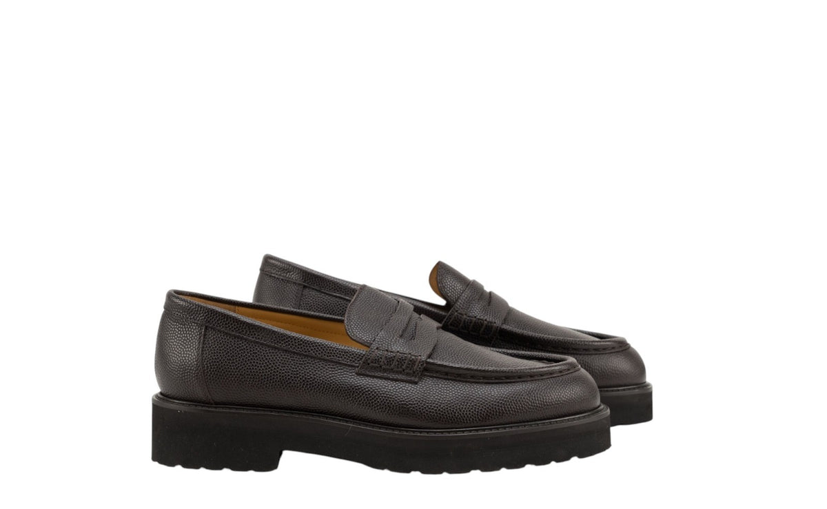 $1200 TESTONI "Courmayeur" Loafer Shoes Micro Grain Calf Brown Cigar