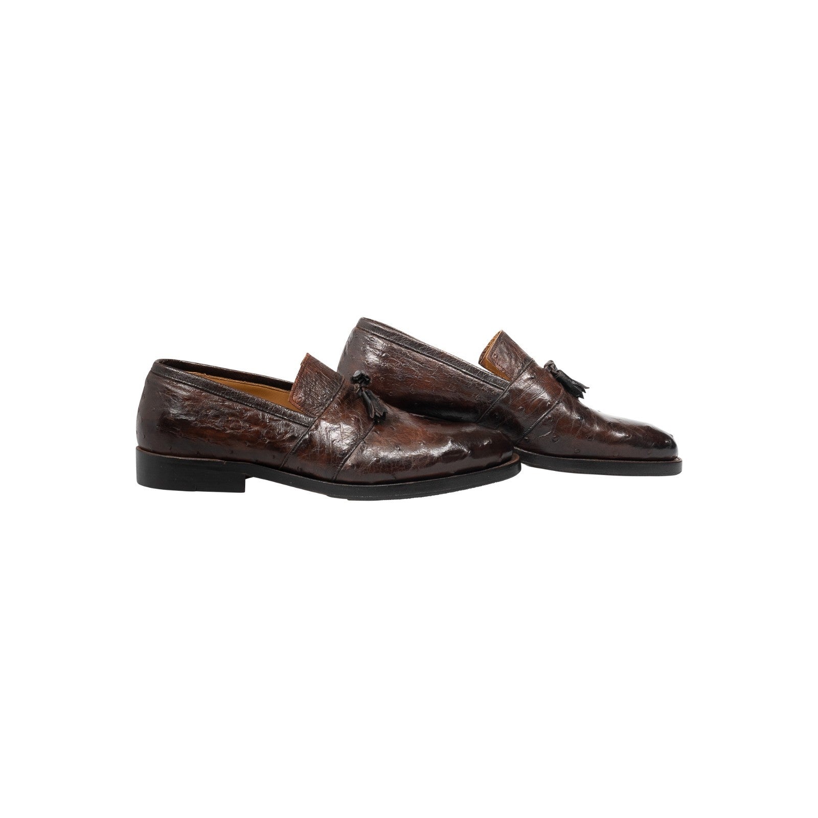 2200$ RUBINACCI London House Brown Ostrich Leather Loafers Goodyear 6 UK 7 US
