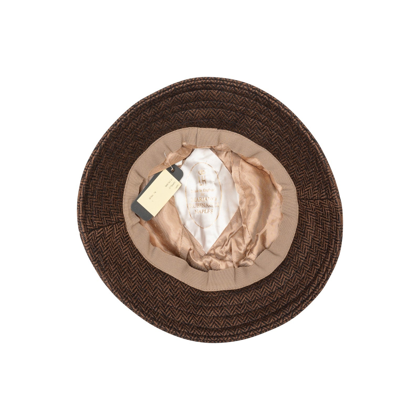 250$ RUBINACCI NAPOLI Made in England Brown Wool Tweed Herringbone Bucket Hat