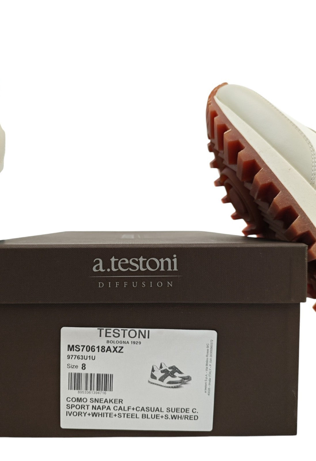 $900 TESTONI BOLOGNA "Como" Sneaker Shoes Sport Calf & Suede Ivory / Blue