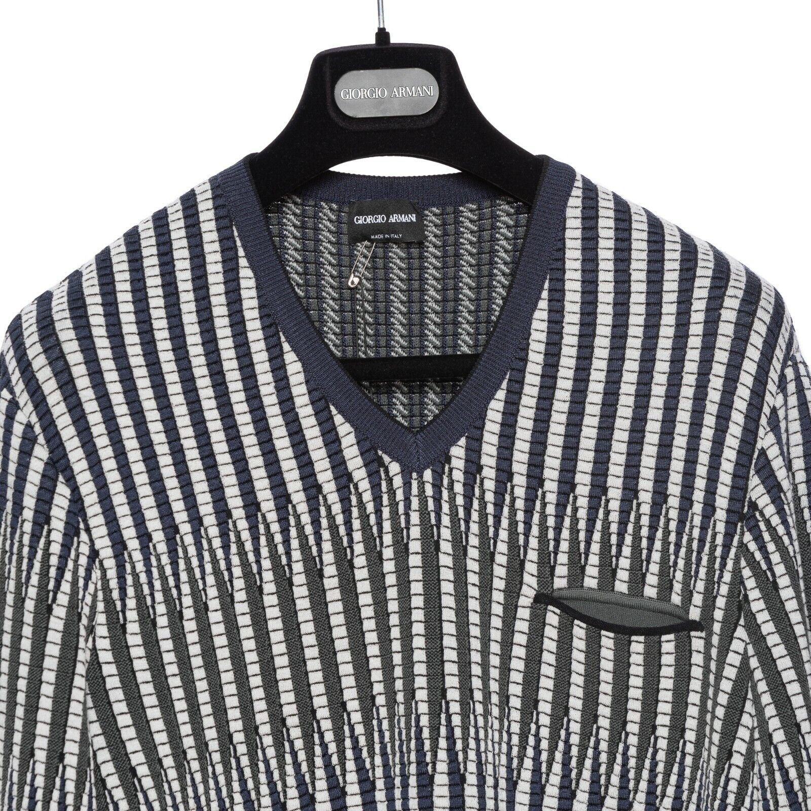 950$ GIORGIO ARMANI Sweater Wool Blend Jacquard Geometric 3D 38 US / 48 EU
