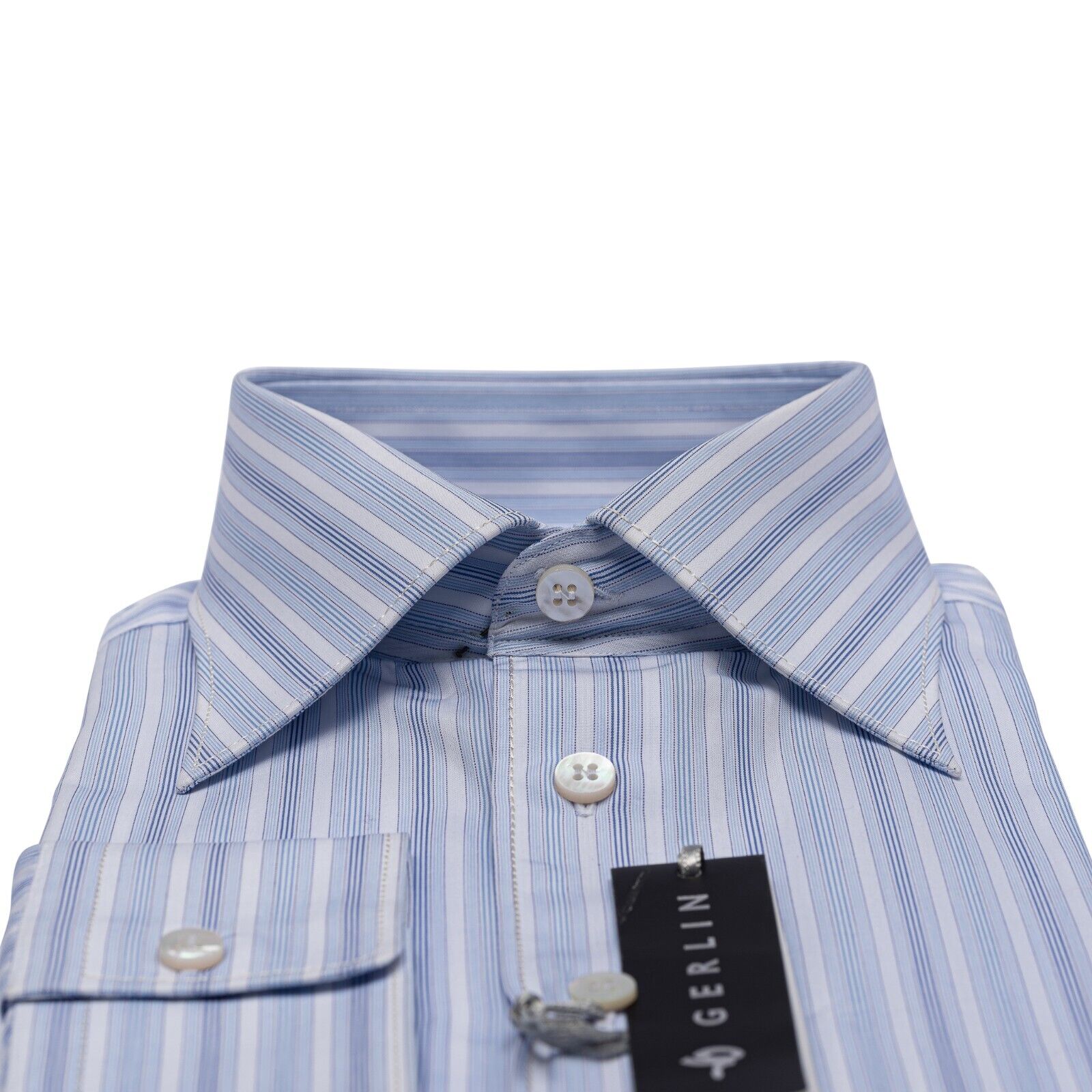 690$ LUXURY GERLIN Shirt Blue SUPRALUX ALUMO Cotton 16 - 41 4D BIJAN