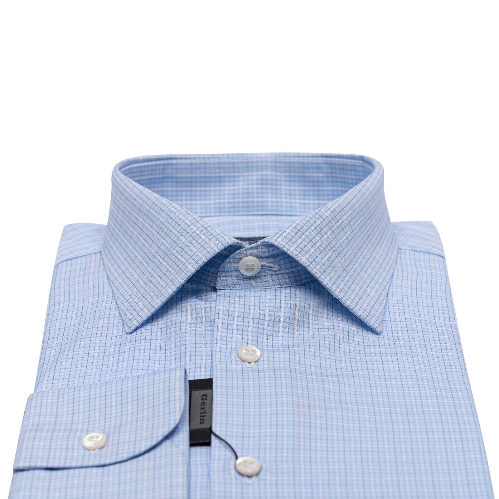 690$ LUXURY GERLIN Shirt Checks Light Blue ALUMO Cotton 16 - 41 4G ZILLI