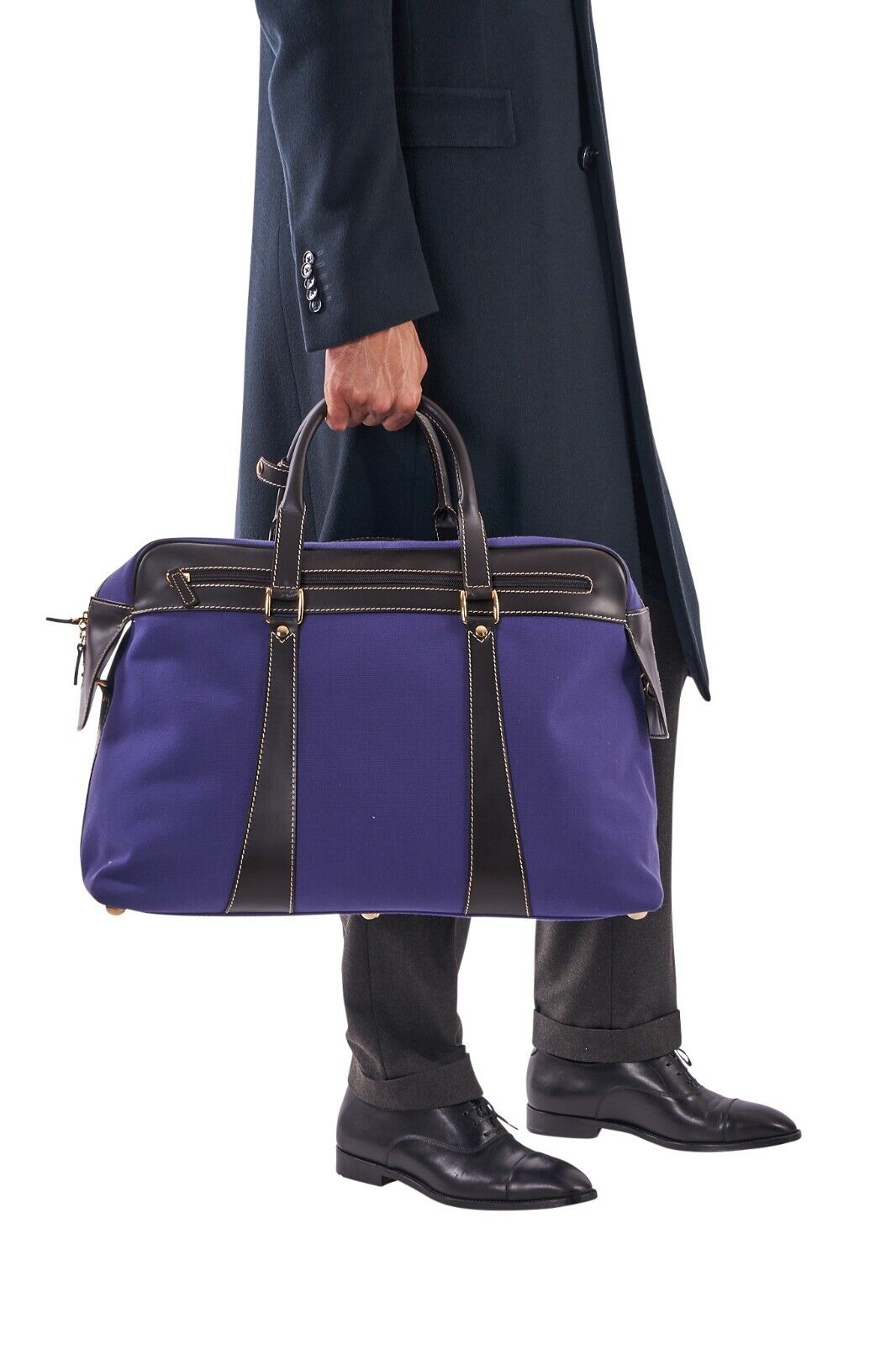 $880 LUXURY T.ANTHONY NEW YORK Violet Duffle Bag Weekender Travel Leather Canvas