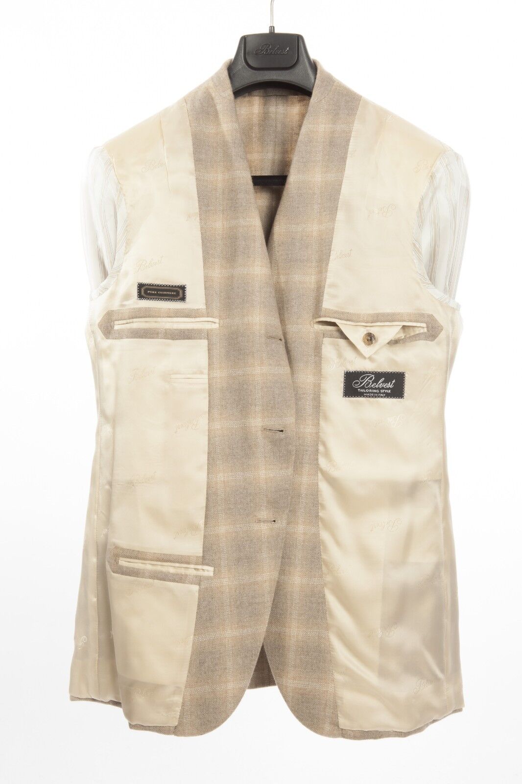 $2790 BELVEST Beige Check Pure Cashmere Jacket 40 US / 50 EU Drop 7R