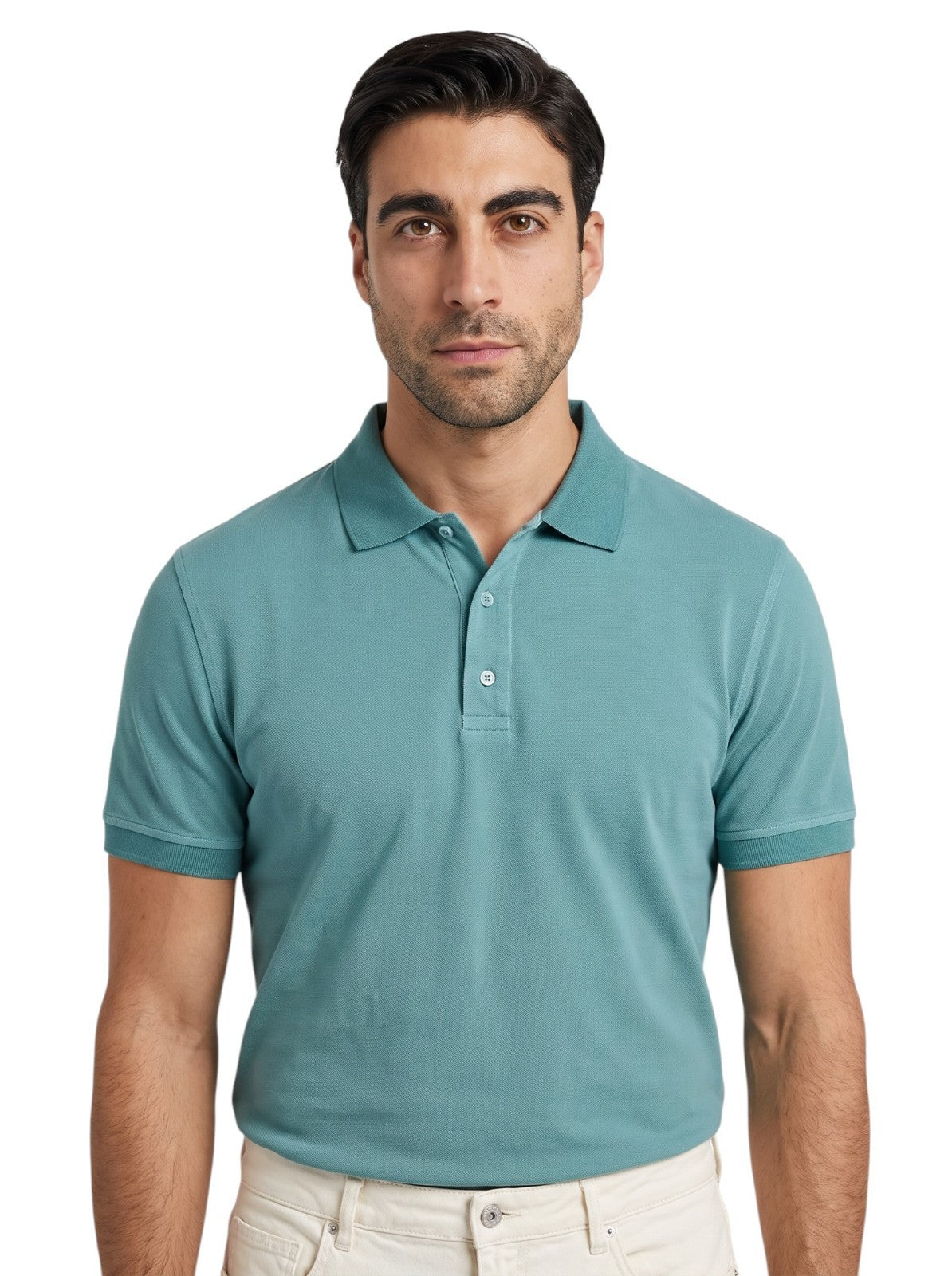 575$ ISAIA NAPOLI Garment Dyed Cotton Piquet Short Sleeve Polo Aquamarine Green