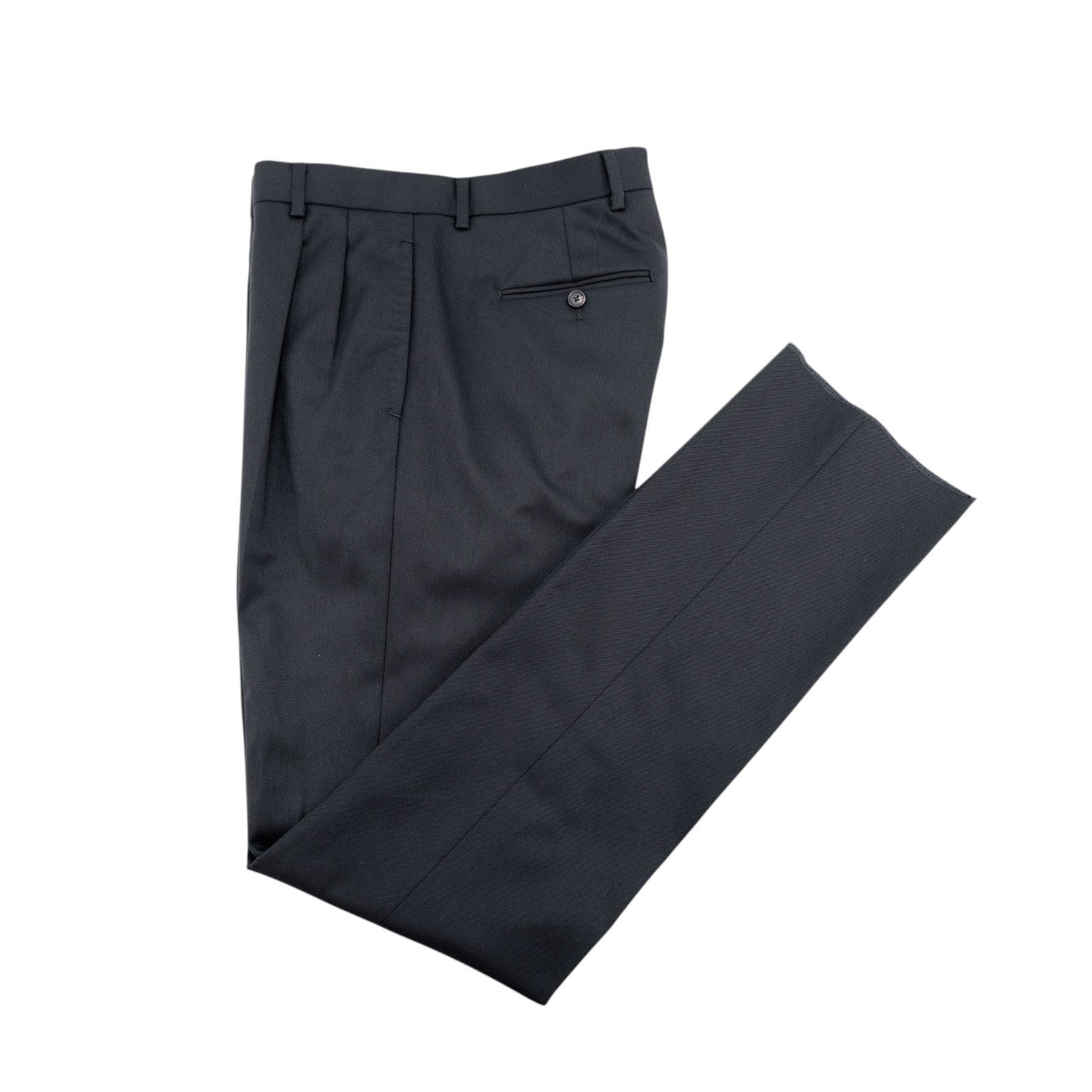 1450$ ISAIA Tapered Dress Pant Wool Cotton Gabardine Blue Navy 32 US / 48 EU R