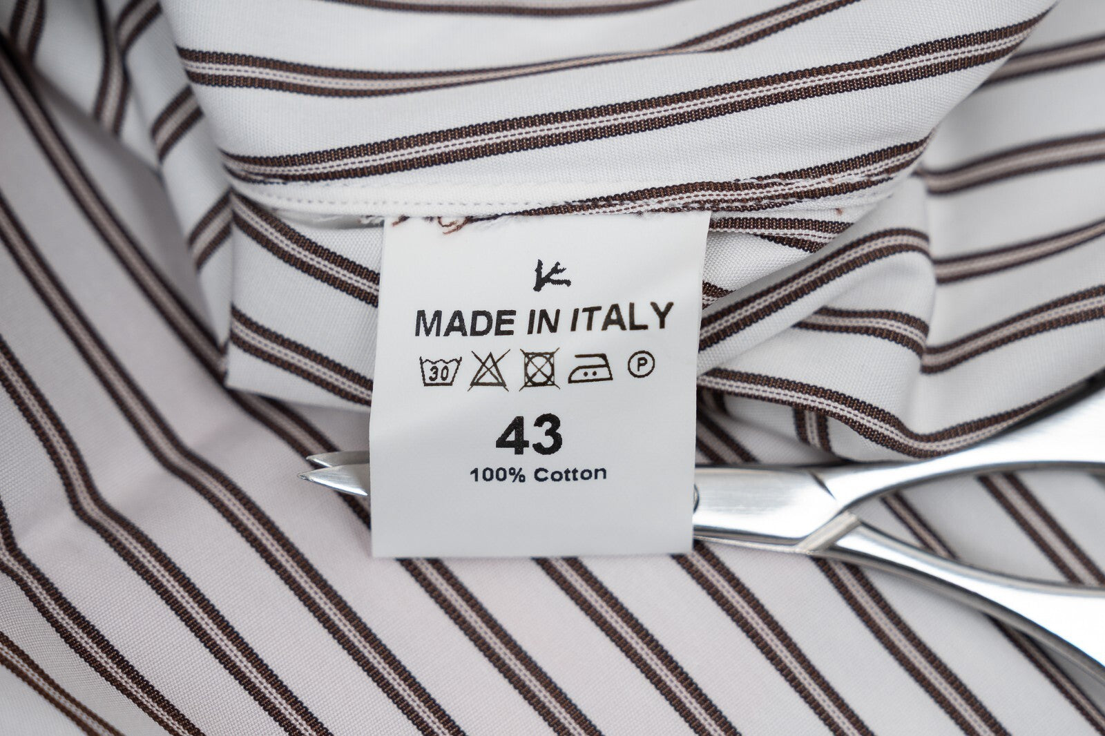 690$ ISAIA NAPOLI Striped White & Brown Hand-Sewn Dress Shirt Cotton