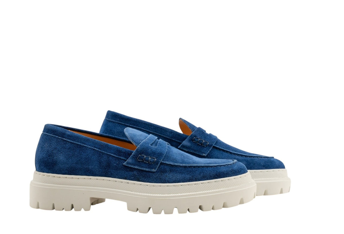 1050$ TESTONI "Mantova" Penny Loafer Sneaker Suede Sea 8 UK / 10 US / 42 IT