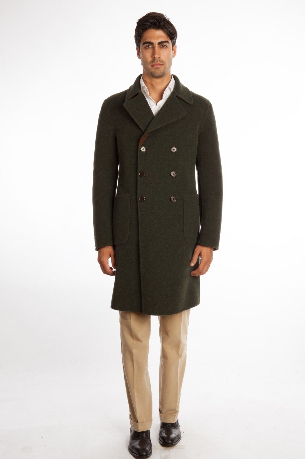 $2640 BELVEST REVERSIBLE Brown / Green Wool Coat DB 38 US / 48 EU Drop 8R