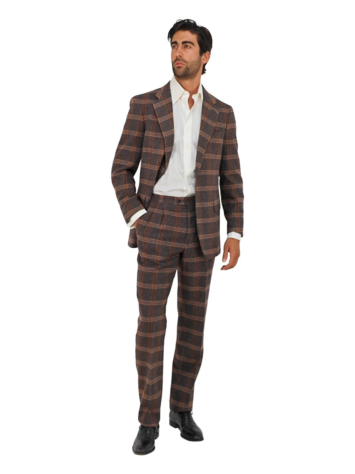 $3450 RUBINACCI NAPOLI Brown Checks Hand-Sewn Suit Flannel Wool