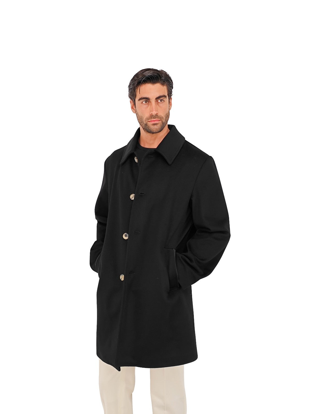 5900$ ISAIA NAPOLI Black Hand-Sewn Car Coat Long Wool 40 US / 50 EU R