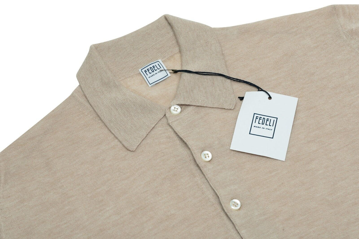 $2000 FEDELI CASHMERE Beige Polo Sweater 90% CASHMERE 10% VICUNA 38 US / 48 EU