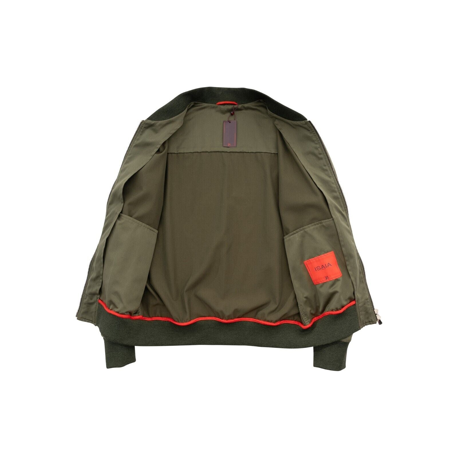 $2800 ISAIA NAPOLI College Bomber Jacket Green Luxury Cotton Size 36 US / 46 EU