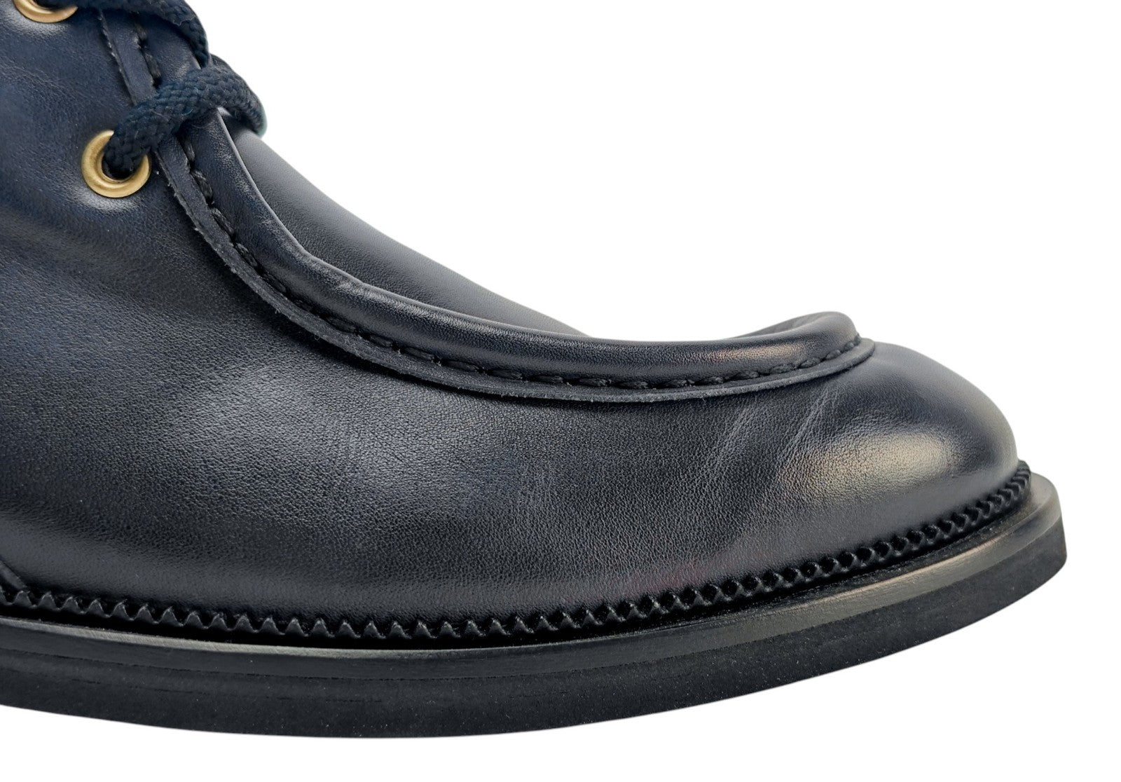 1200$ TESTONI Derby Moc-Toe Shoes Blue Calf & Wool Lining 8 UK / 9 US / 42 IT