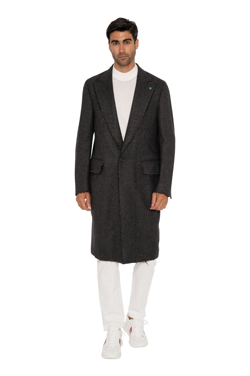 $1900 EIDOS by ISAIA NAPOLI Gray Coat Overcoat Wool Peak Lapel 38 US 48 EU