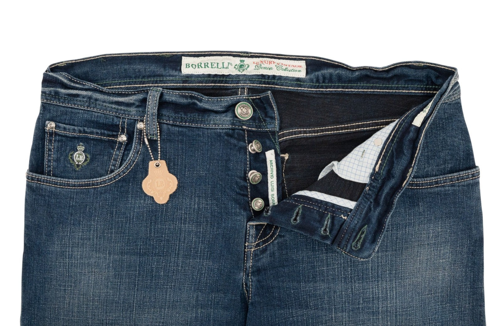 415$ LUIGI BORRELLI NAPOLI Washed Blue Denim Jeans Cotton 36 US / 52 EU