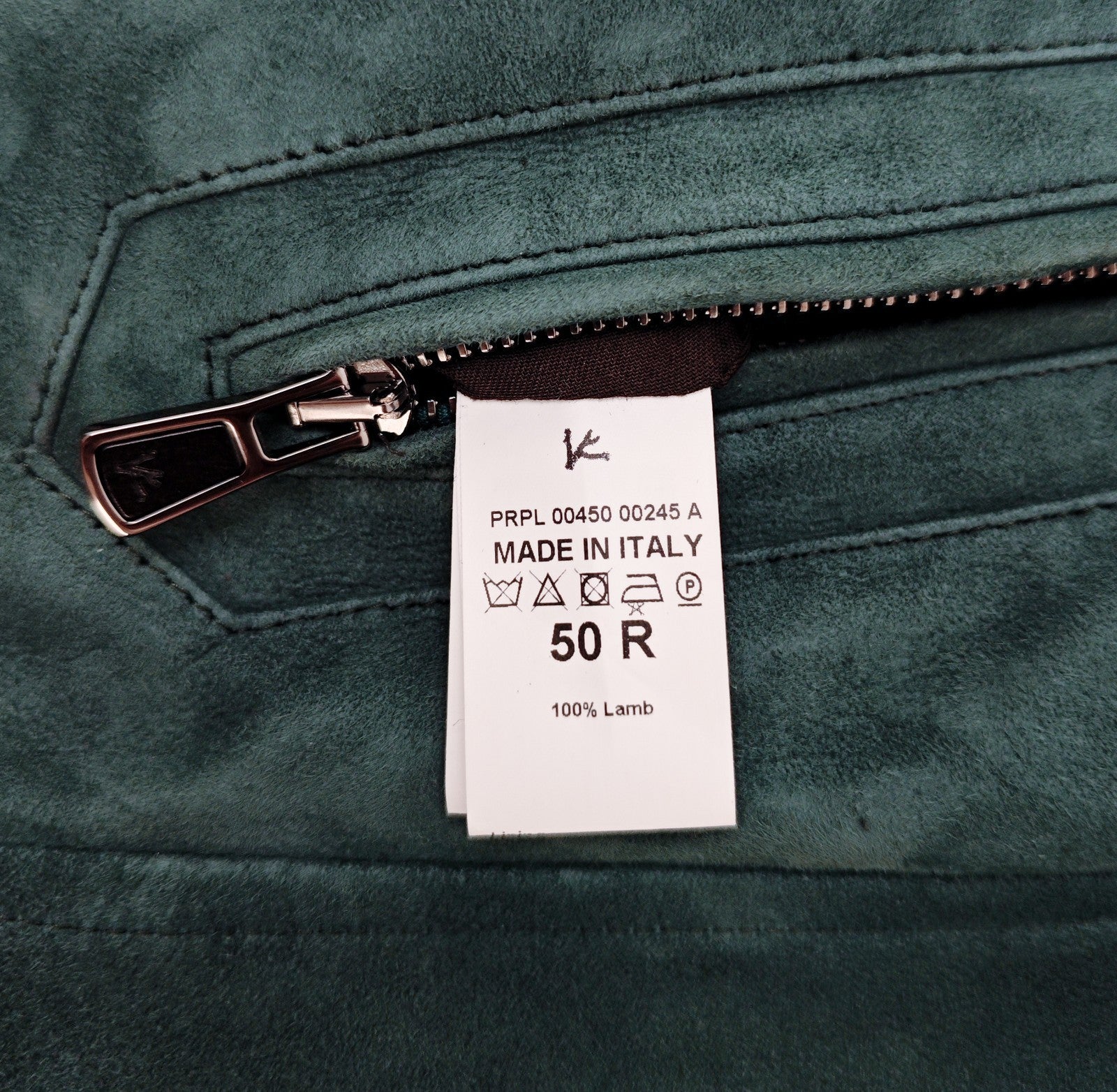 $5950 ISAIA Teal Green Varsity Jacket Suede Lambskin Leather 40 US / 50 EU
