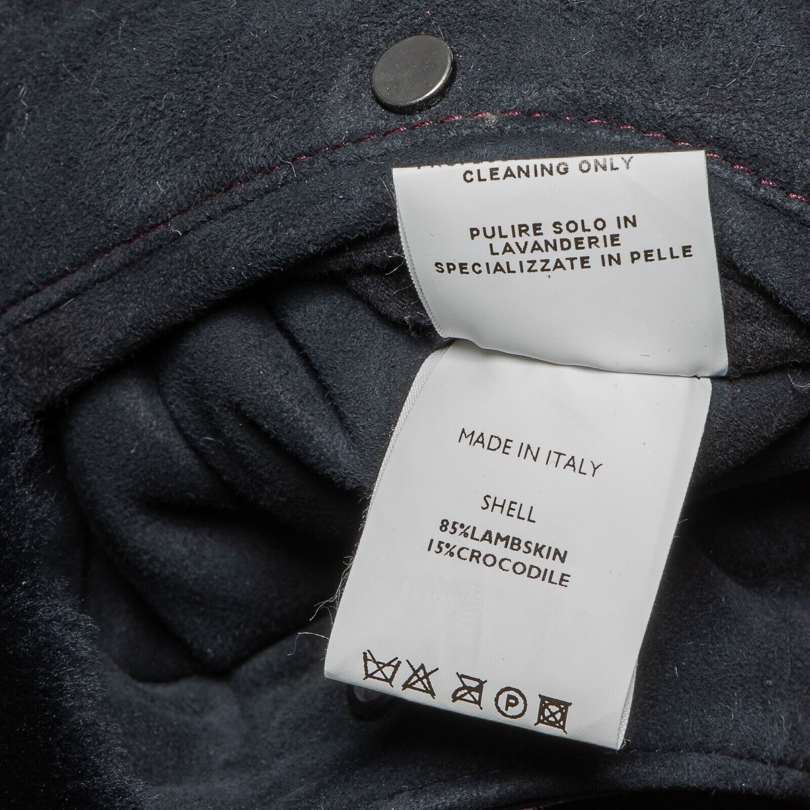 $11500 HETTABRETZ Dark Blue Leather Lambskin Fur Coat + Crocodile 40 US / 50 EU