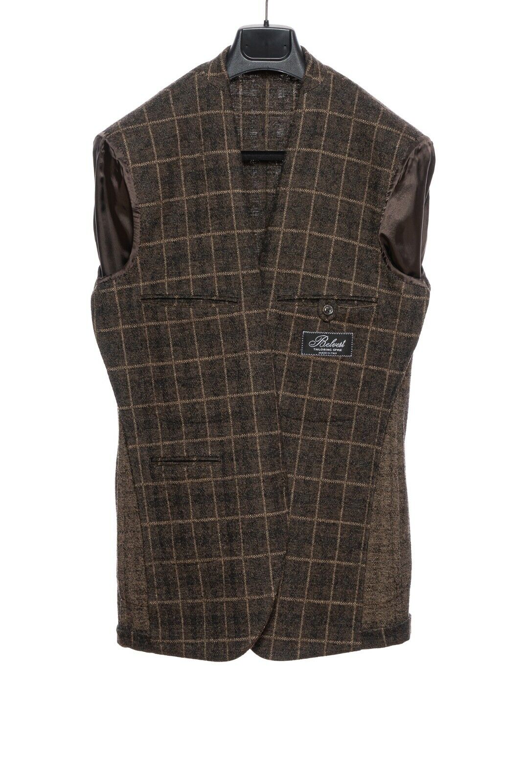 $2380 BELVEST Brown Wool Blend Windowpane Jacket 42 US / 52 EU Drop 8R F/W 2018