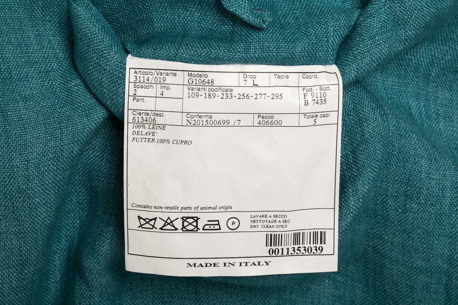 BELVEST Hand Made in Italy Jacket Blazer Pure Linen Aquamarine 40 US 50 EU 7 L