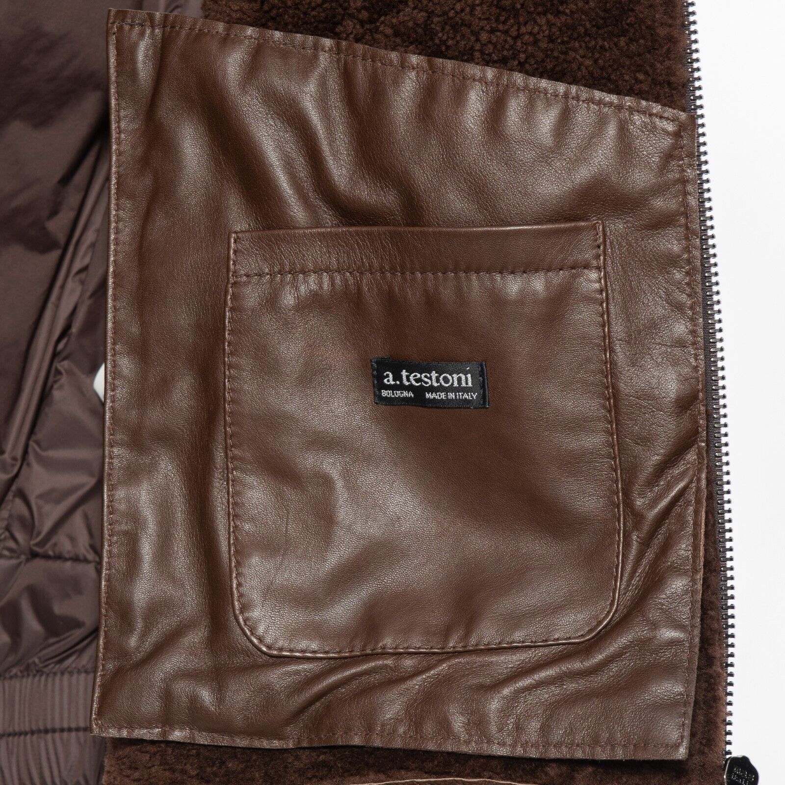 $3885 HETTABRETZ for TESTONI Brown Jacket Coat Puffer Goose Down + Shearling