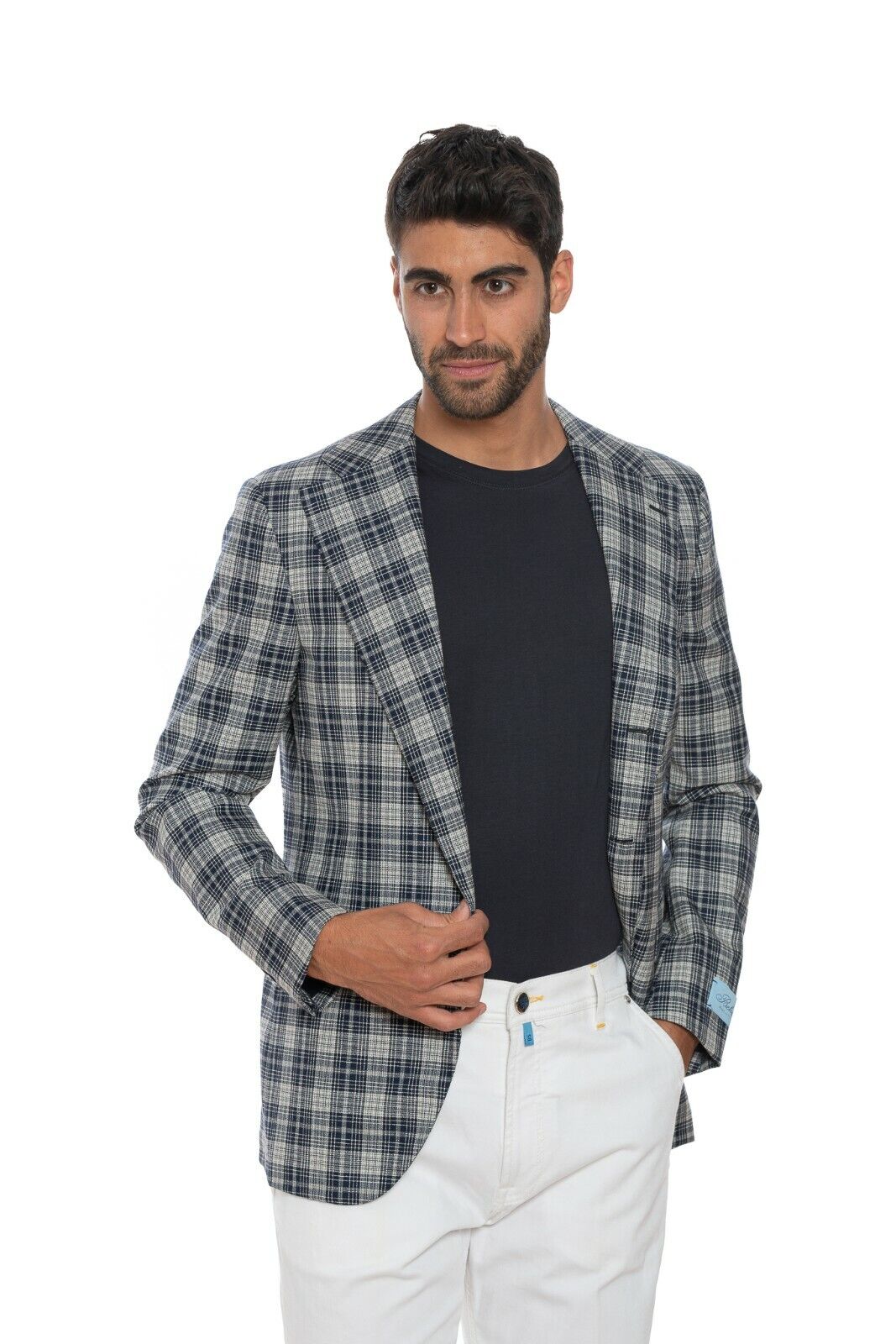 2240$ BELVEST Blue / Gray Sartorial Jacket Blazer Wool / Silk Checks Drop 8 Slim