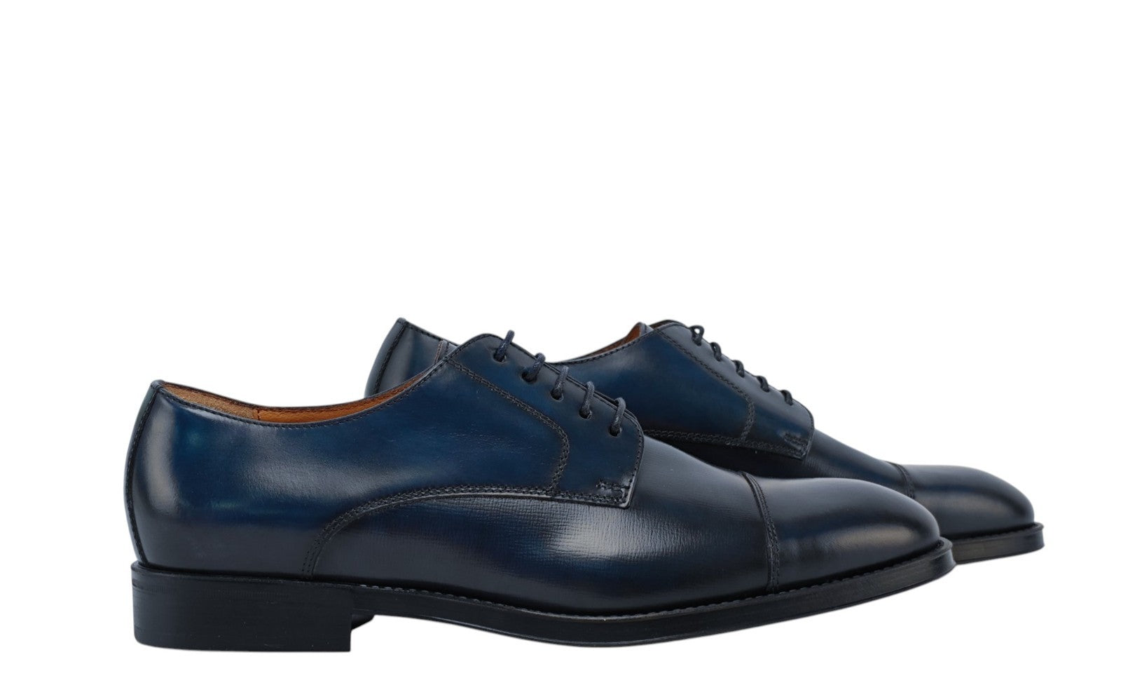 1200$ TESTONI "Salerno" Blue Navy Derby Shoes Brushed Calf 8 UK / 9 US / 42 IT